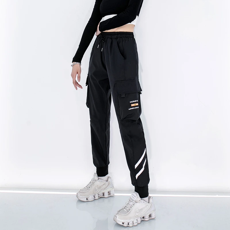 

Estceque Black Cargo Pants Woman Straight Loose High Waist Wide Leg Casual Trousers with Pockets Pants for Women Spring 2022 New
