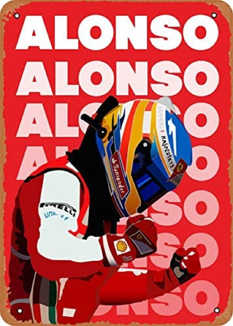

Vintage Look Metal Sign Hall of Fame Driver Fernando Alonso Tinplate Wall Decoration Antique Plaque Poster Living Room Bar Pub