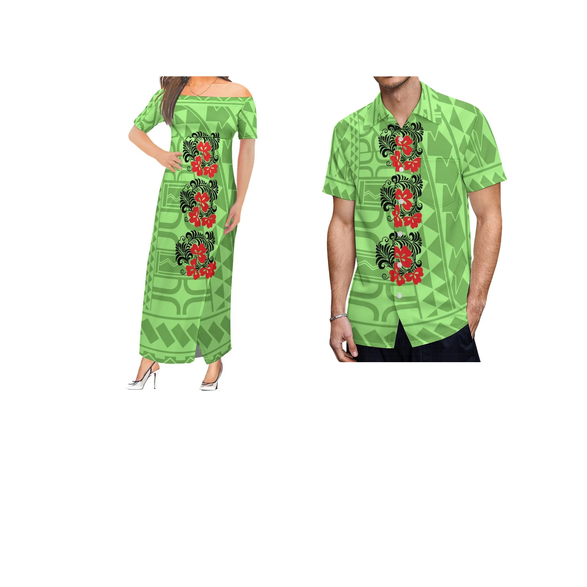 

Новый стиль на заказ самоанские платья из гавайской Полинезии вечерние платья с открытыми плечами повседневное длинное платье с Боковым Разрезом мужская рубашка