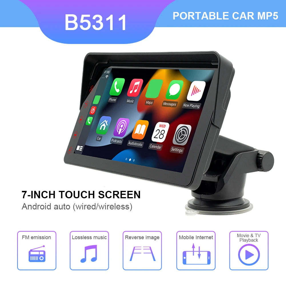 

7-дюймовый автомобильный mp5-плеер, Bluetooth-совместимая Беспроводная Carplay Android, автомобильная Портативная стереосистема Mirrorlink, HD, камера заднего вида, Wi-Fi