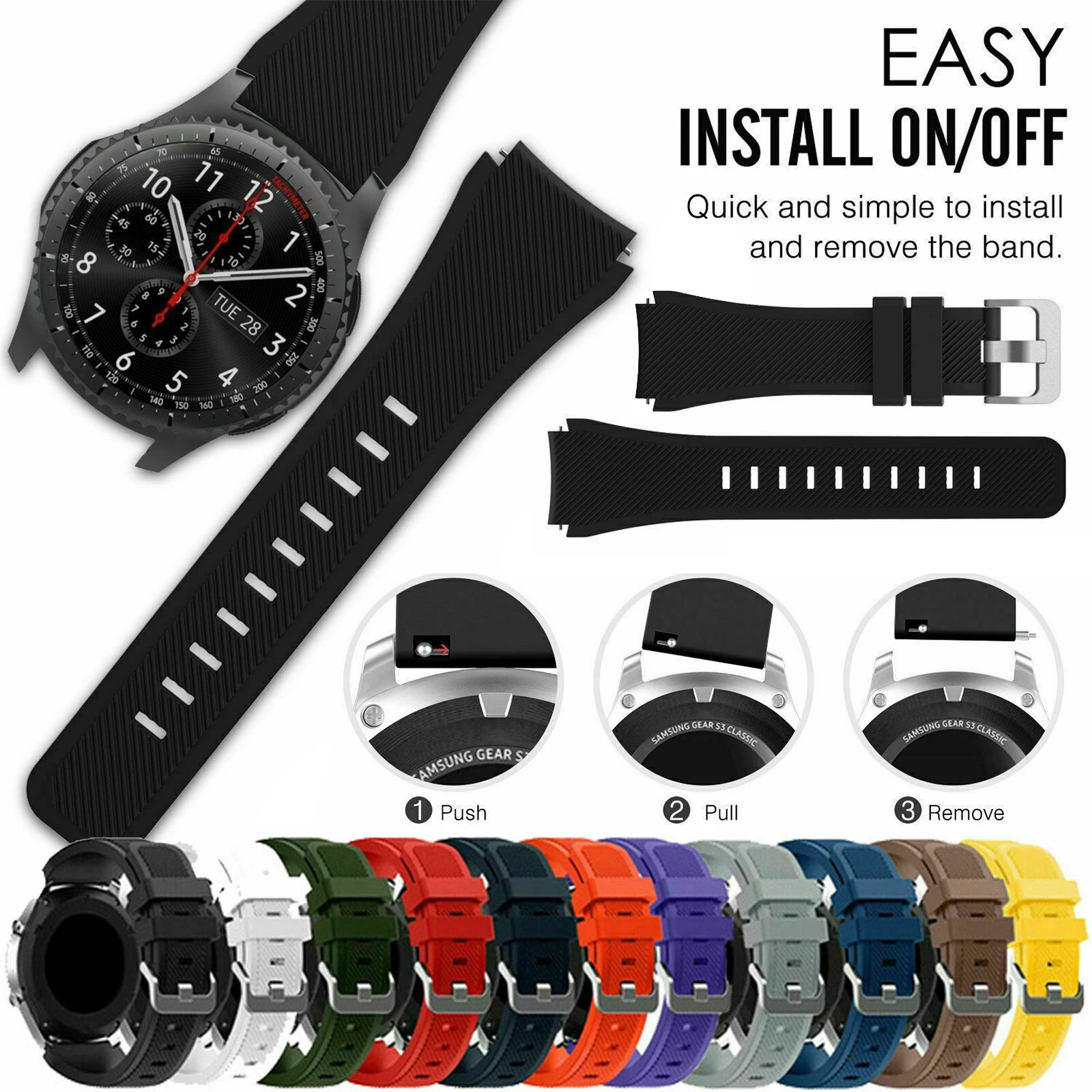 

Silicone Strap For Samsung galaxy watch 6 47mm 43mm 42mm 46mm Watch 5 Gear S3 Frontier 20/22mm Galaxy Watch Active 2 40mm 44mm