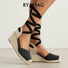 Сандалии RYAMAG женские холщовые, эспадрильи, с ремешком на щиколотке, удобные дышащие тапки, повседневная обувь, льняная конопляная обувь