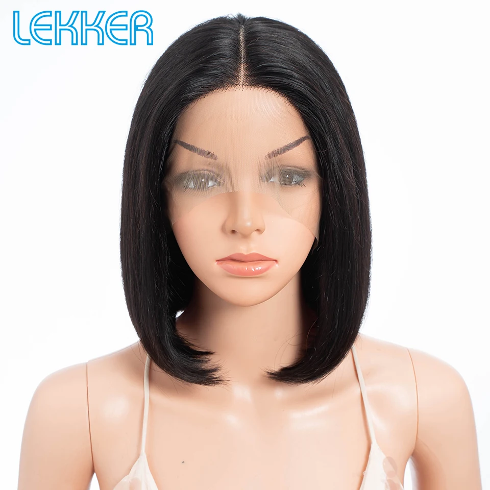 Lekker Короткий Прямой Боб 13x1 T Кружева Фронтальный Парик 100% Человеческих Волос Для