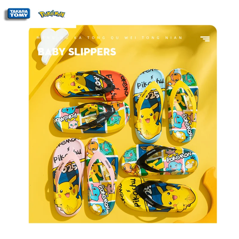 

Pokemon Pikachu cartoon flip flops children summer slippers beach shoes bathroom shoes baby girl gift summer flip flops