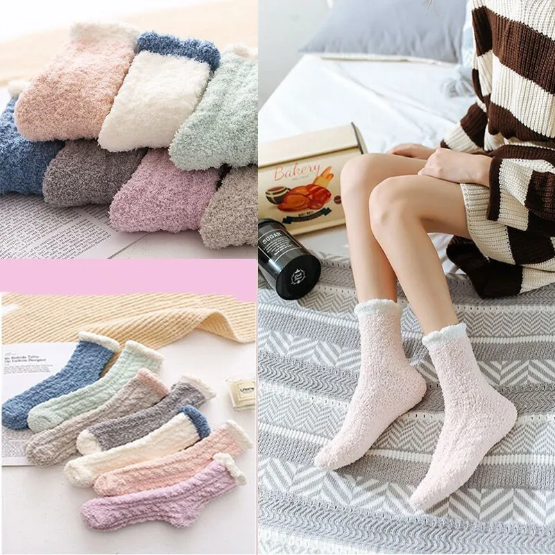 

4Pairs/lot Winter To Warm Coral Fleece Fashion State Sweet Candy Colors Baby Socks