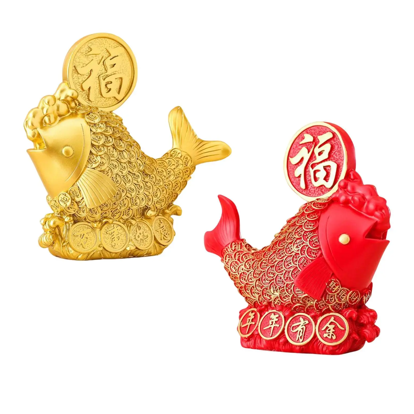 

Resin Chinese Fish Statue Sculpture Feng Shui Ornament Gift Figurine for Office Living Room Table Desktop Decoration
