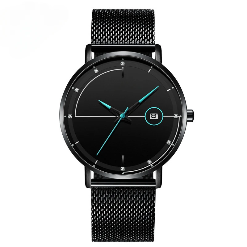 

DEYROS Mens Watch Simple Design Quartz Watches Stainless Steel Mesh Masculino Relogio Ultra-Thin Calendar reloj saati
