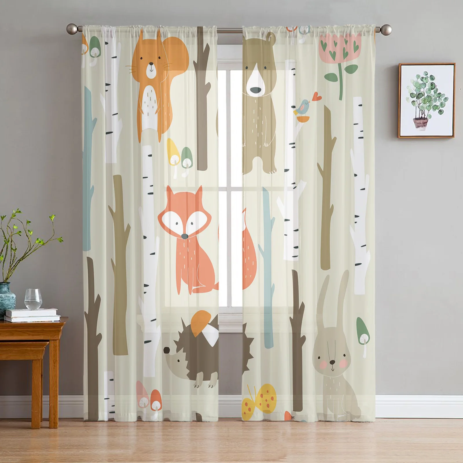 

Trees Children Animal Fox Rabbit Living Room Tulle Curtains Bedroom Kitchen Voile Organza Curtains Modern Sheer Curtains