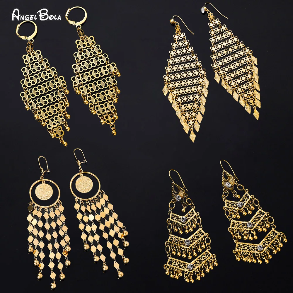 

Fashion Bead Long Earrings for Women Gold Rhombic Drop Earrings Wedding Party Exquisite Jewelry Bridal Earrings Wholesale