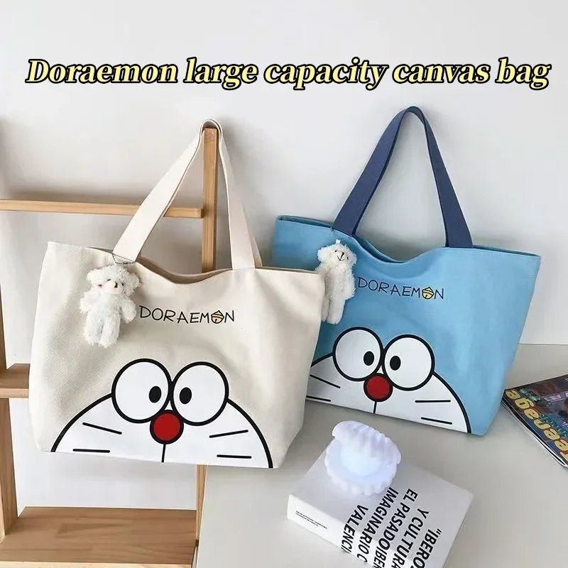 Большая Холщовая Сумка Doraemon мультяшная Портативная сумка для покупок