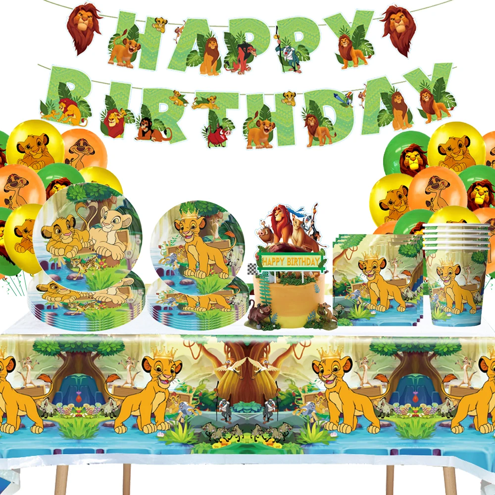 

New Lion King Simba Children's Birthday Party Disposable Tableware Set Baby Shower Boys' Favorite Party Decoration Supplies