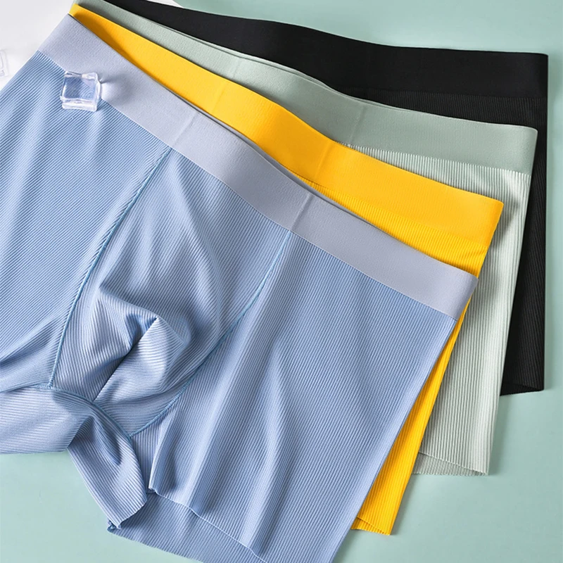 4Pcs Mens Boxers Shorts Graphene Antibacterial Ice Silk Underwear Man Boxershort Seamless Breathable Male Panties Plus Size 4XL
