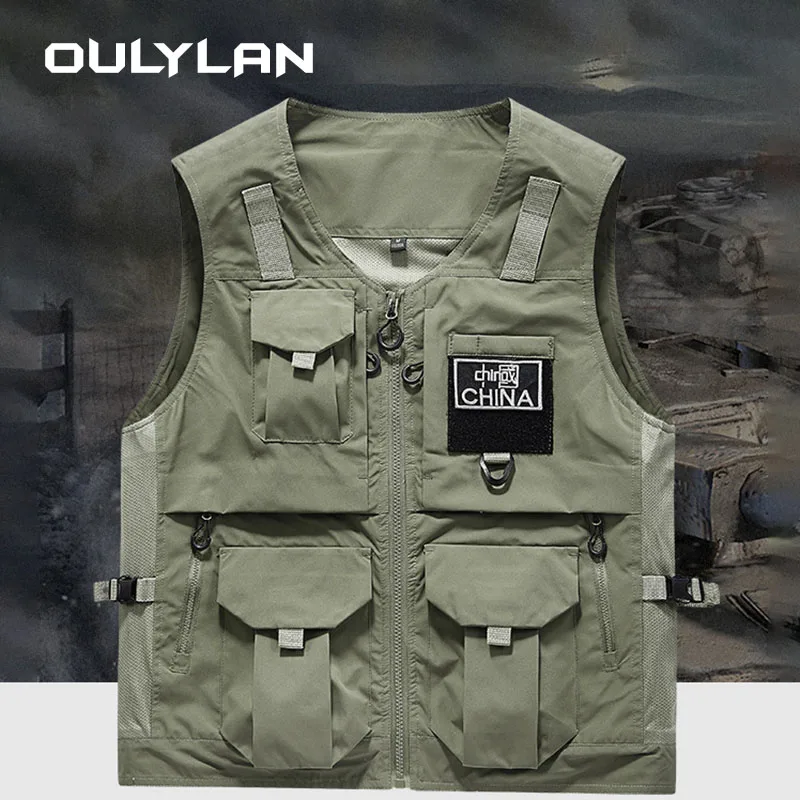 Mens Stand Up Collar Waistcoat for Men Women Multi Zip Pocket Sleeveless Jacket Summer Tactical Hiking Fishing Hunting Jackets