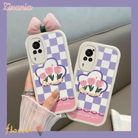 pink mosaic plaid bow phone case for vivo y76 70 55 53 52 32 31 s 30 3 x 70 60 27 23 s12 10 9 pro iqoo neo 5 3 z3 z5x u3x cover