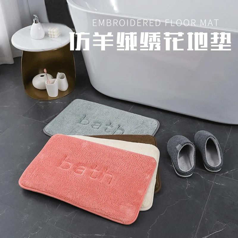 

New Hot Selling Imitation Cashmere Microfiber Memory Cotton Embroidered Carpet Floor Mat Bathroom Kitchen Water Absorption And