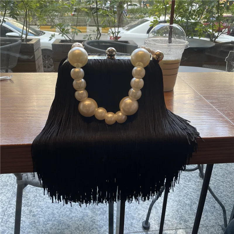 

New Arrivals Tassel Clutch Bag Pearl Decoration Chain Bags Bridal Wedding Party Handbag Female Fashion Party Banquet Bag XA81H