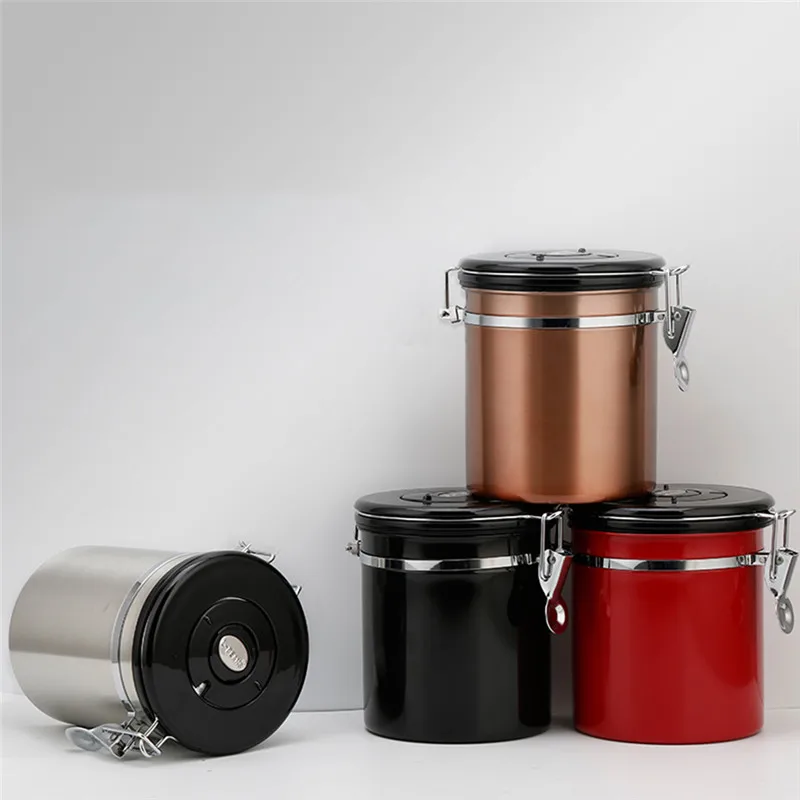 

Practical Stainless Steel Airtight Sealed Container With Spoon Coffee Flour Canister Sugar Can Coffee Bean Storage Bottles