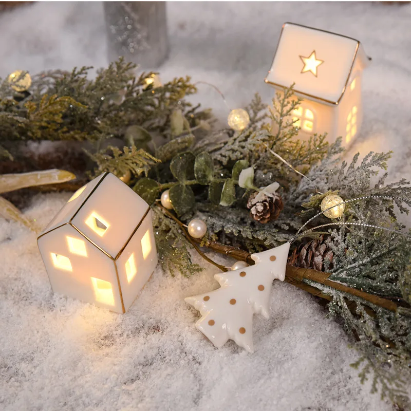 Nordic Ins Ceramic Christmas Mini Snow House Pendant    Gift Small  Decoration