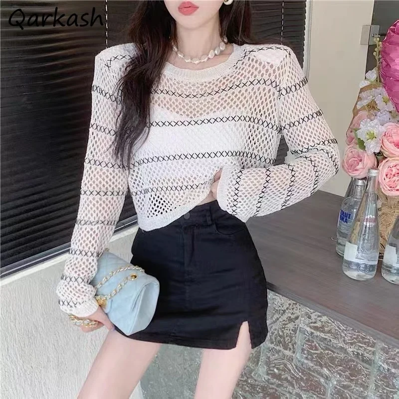 

Hollow Out Summer Pullovers for Women Knitted Sweaters Thin Sun-proof Sexy Design Streetwear Ulzzang Vintage Hipster BF Mujer