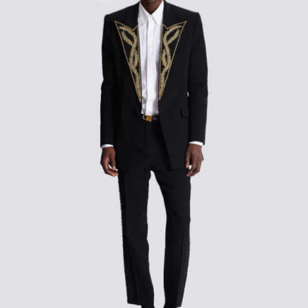 Фото Современные мужские костюмы Slim Fit из 2 предметов: пиджак и брюки, с острыми лацканами, пайетками и бисером, для официальных мероприятий, деловых встреч, вечеринок, выпускных, на заказ №3