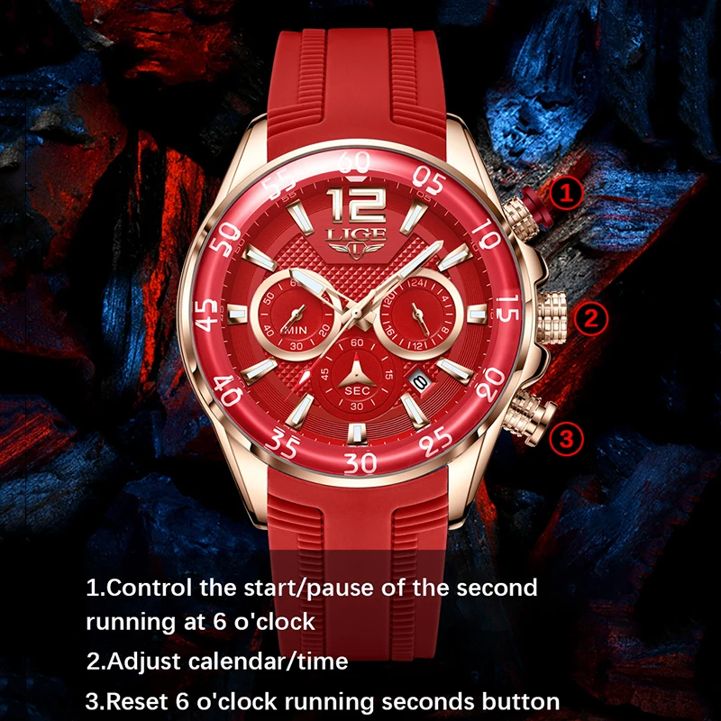 Часы-хронограф мужские с силиконовым ремешком водонепроницаемые - купить по