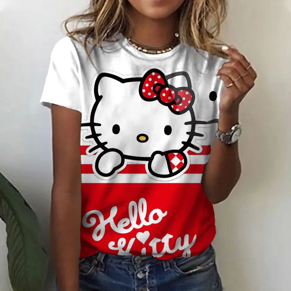 Топы Hello Kitty эстетические женские футболки уличная одежда забавные футболка с