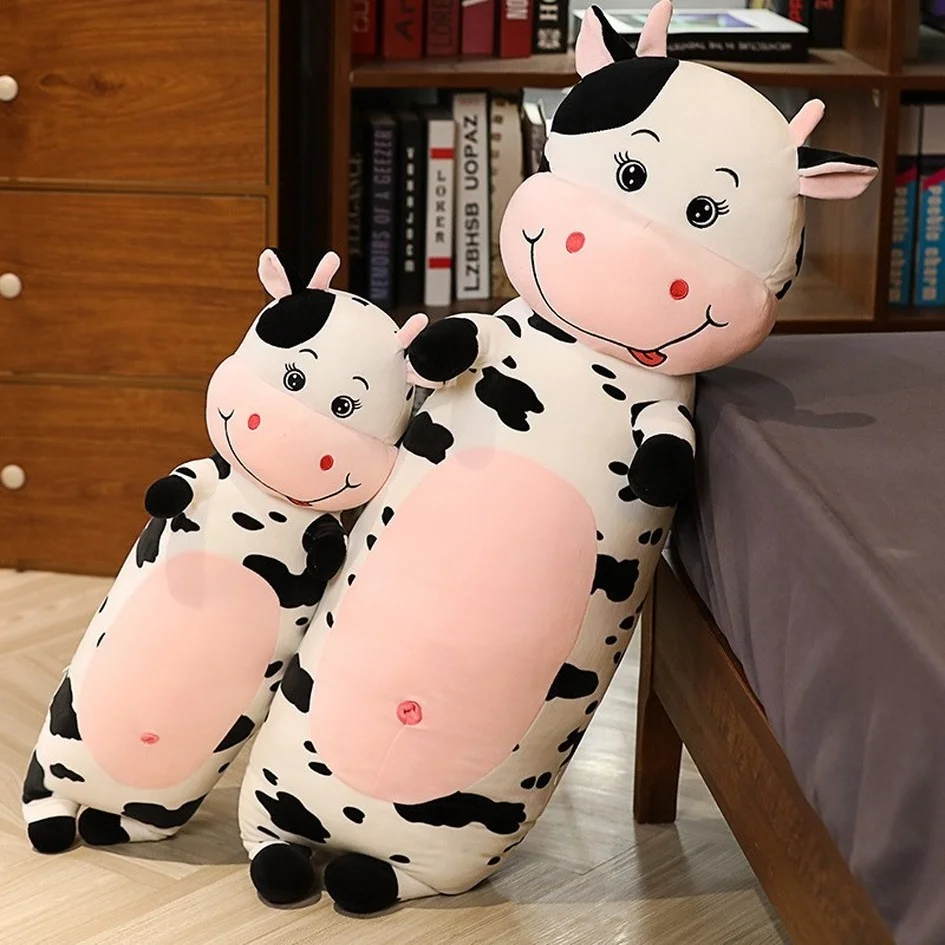 

80cm-120cm Large Size Stuffed Milk Cow Toy Doll Soft Cartoon Plush Animal Cattle Doll Stuffed Animals Big Doll for Kids Gift