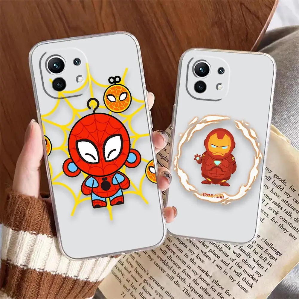 

Clear Phone Case For Xiaomi 13 12 12X 11 11T 10 10S 9SE 9 8 6X 6 Case Funda Coque Shell Marvel Cartoon Hero Spider-Man Lron Man