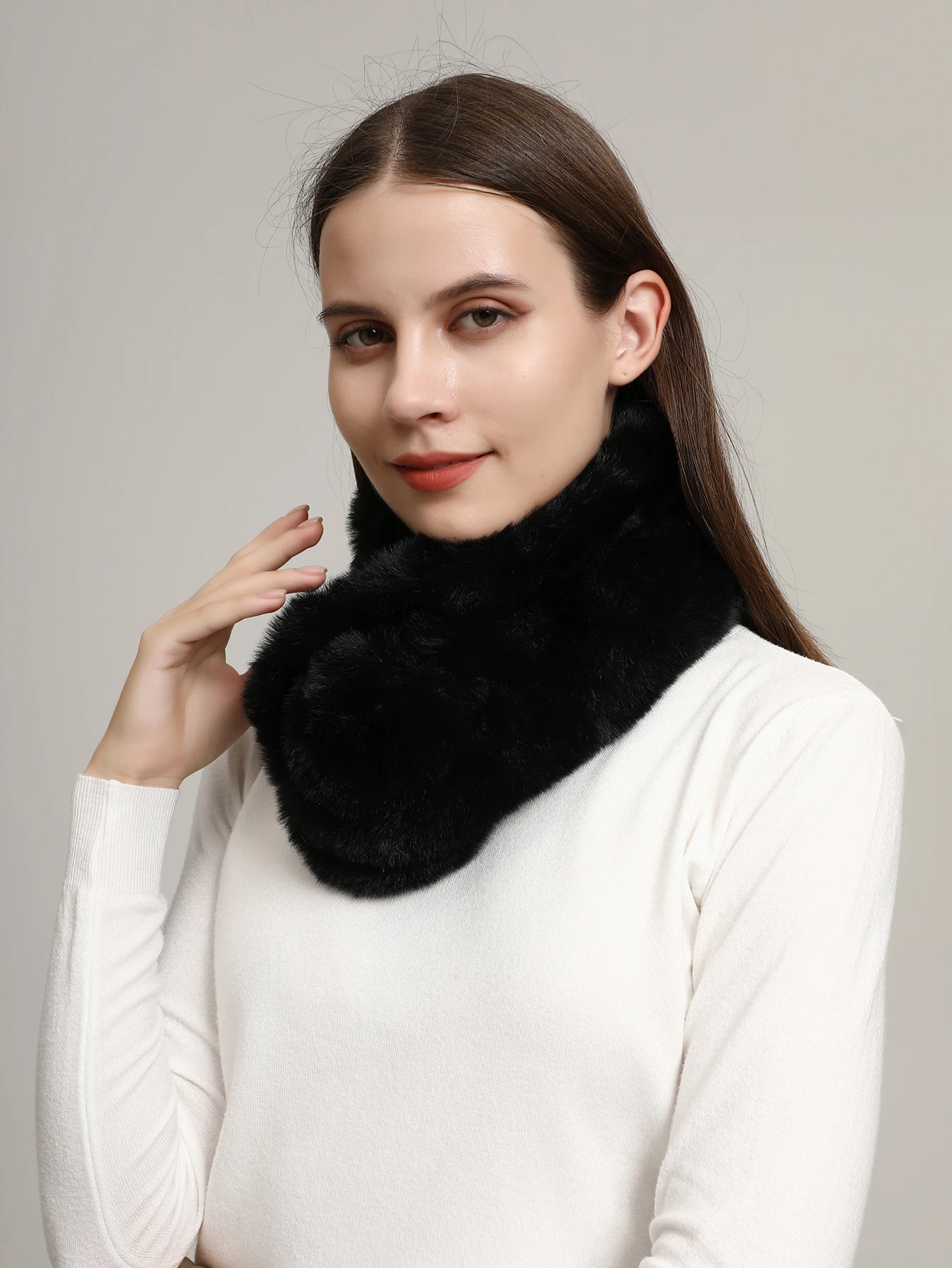Новый Зимний шарф из кроличьего меха женский теплый короткий однотонный