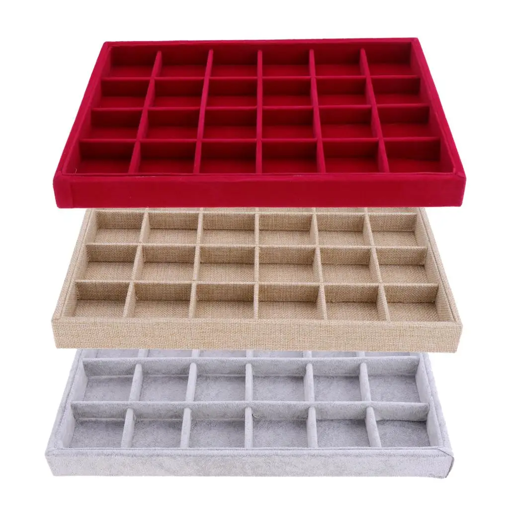 

Jewelry Display Tray 24 Grids Earrings Pendant Organizer Trays