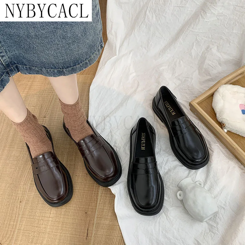 

2022 New Women Loafers Single Leahter Mary Jane Shoes Fashion Slip On Female Round Toe Shallow Flats Woman Soft Sole Footwear