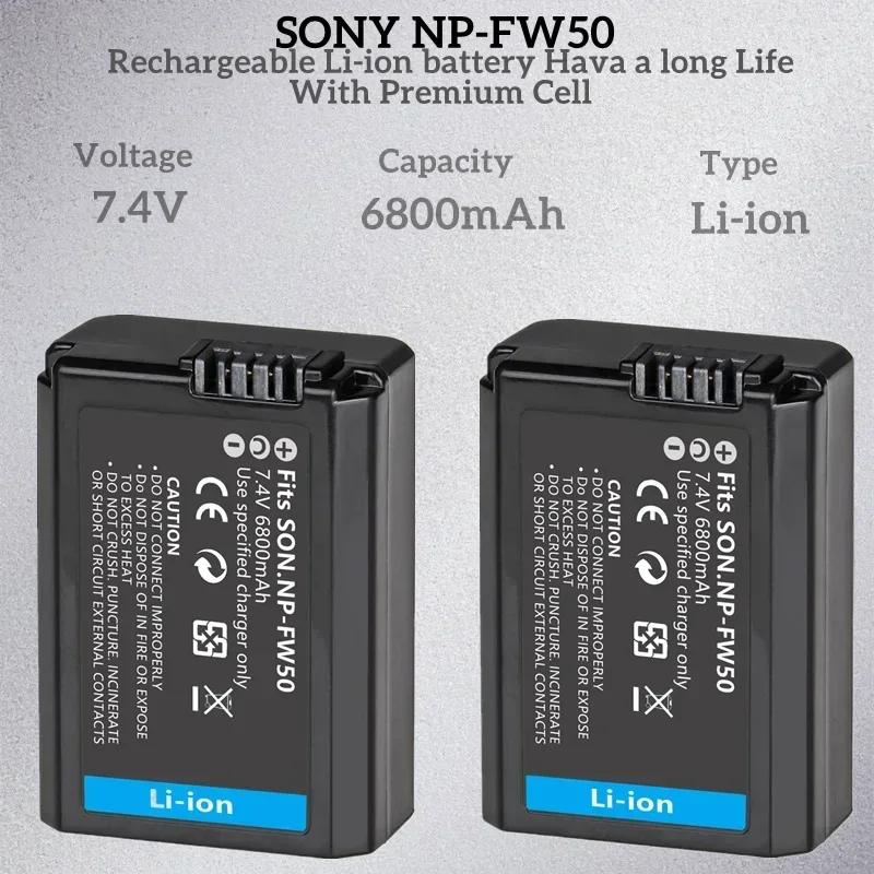 Комплект аккумуляторов для камеры NP-FW50 6800 мАч совместимый с Sony AlphaA6000 A6500 A6300 A6400 A7