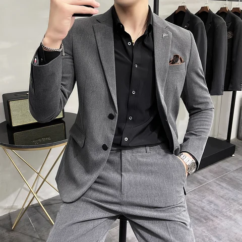 Оригинальная Новинка (Блейзер + брюки) Мужская модная деловая облегающая модель в британском стиле корейский Повседневный джентльмен на свадьбу Официальный Стиль 2 предмета