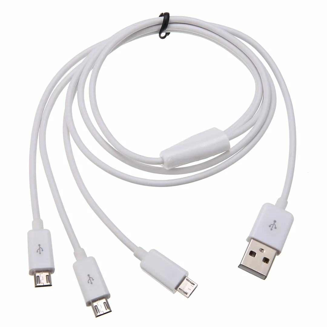 

USB 2.0 Male to 3 Micro USB 2.0 Male Cable Charger For Phone Data Transmission Y-Splitter Charging 1M/3FT White Cable Length
