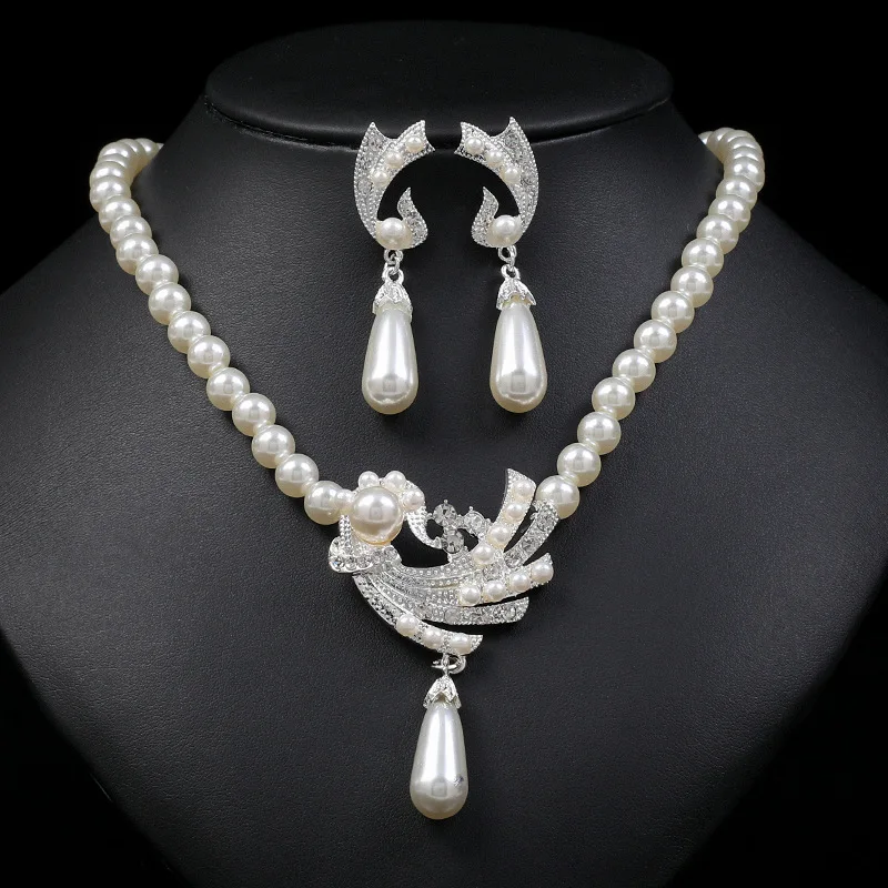 

Popular Bridesmaid Bride Jewelry Wedding Evening Dress Wedding Dress Rhinestone Pearl Necklace Earring Jewelry Set