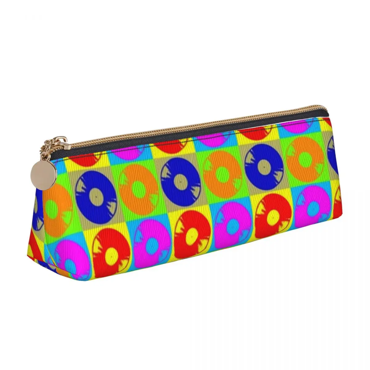 

Vintage Music Triangle Pencil Case Disco Pop Art University Large Zipper Pencil Box Teenager Cool Leather Pen Organizer