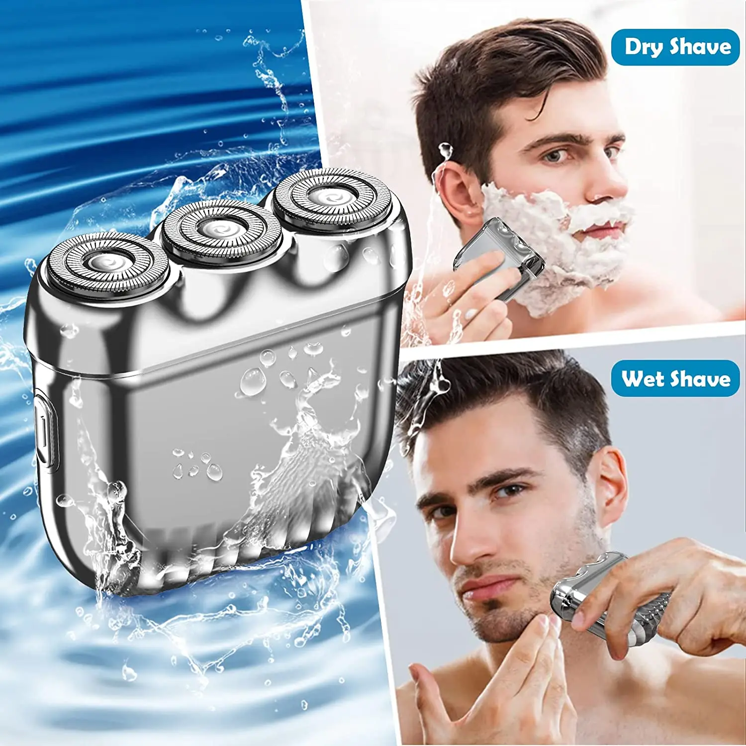 Men Pocket Size Small USB Electric Razor Wet & Dry Face Washable Professional Shaving Rechargeable Cordless Waterproof Compact