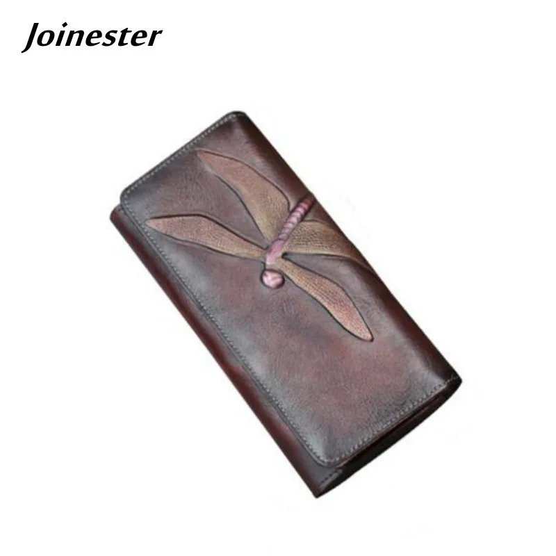 

Embossed Genuine Leather Vintage Long Wallet for Women Multi Card Pocket Holder Checkbook Cover Purse Butterfly Clutch Bag