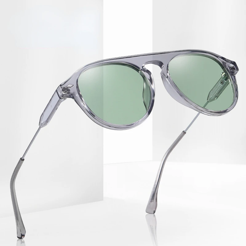 

New Polarized Sunglasses TR90 Round Frame Nail Reflective Lenses Fashion Transparent Ocean Film TAC Sunshade Sunglasses