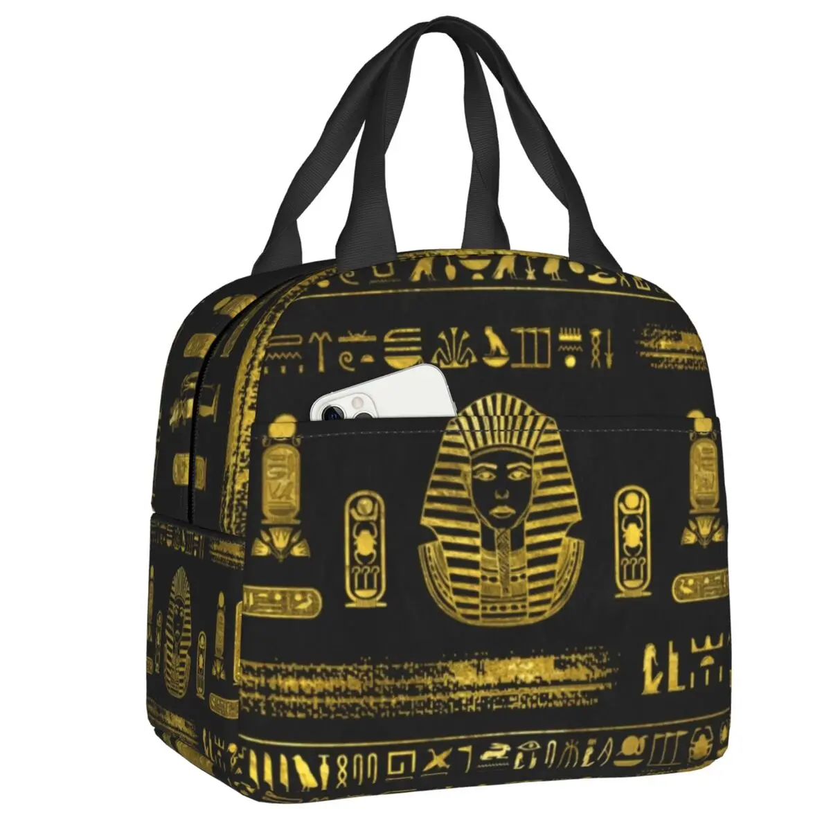 

Ancient Egypt Sphinx And Hieroglyphs Resuable Lunch Box Multifunction Golden Egyptian Thermal Cooler Food Insulated Lunch Bag