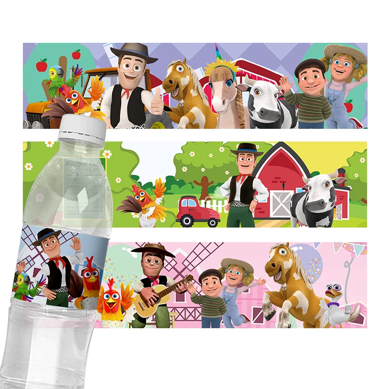 6pcs Ranch Zoo Party Cow La Granja Theme Water Bottle Wine Labels Stickers Wrapper Baby Shower Birthday Party Decorations