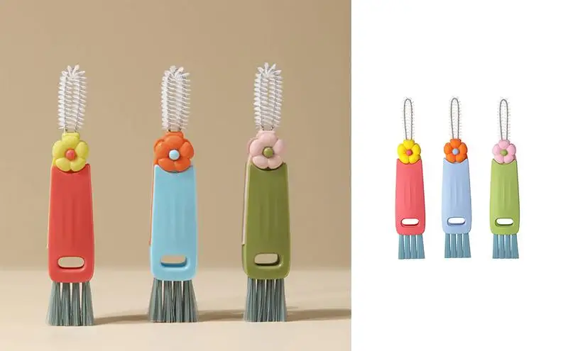

3 In 1 Bottle Gap Cleaner Brush Multifunctional Cup Cleaning Brushes Water Bottles Clean Tool Mini Silicone Brush for Lid Cups