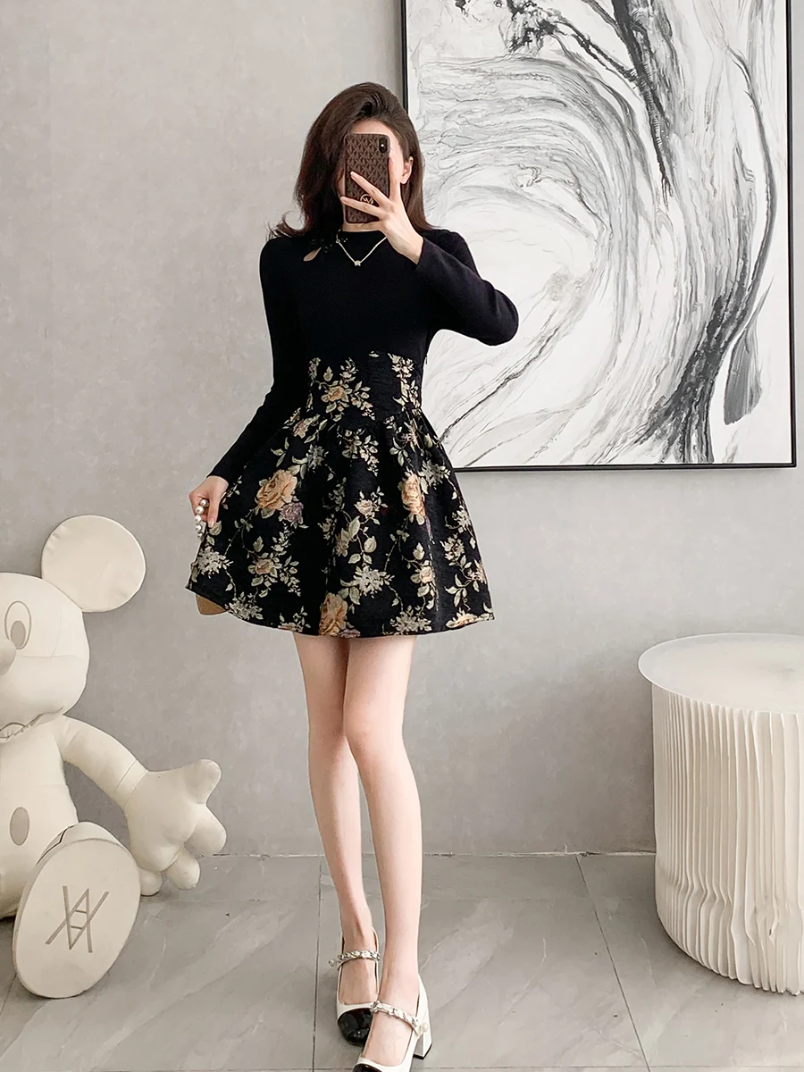 Новое китайское трикотажное платье в стиле ретро во французском для женщин 2024