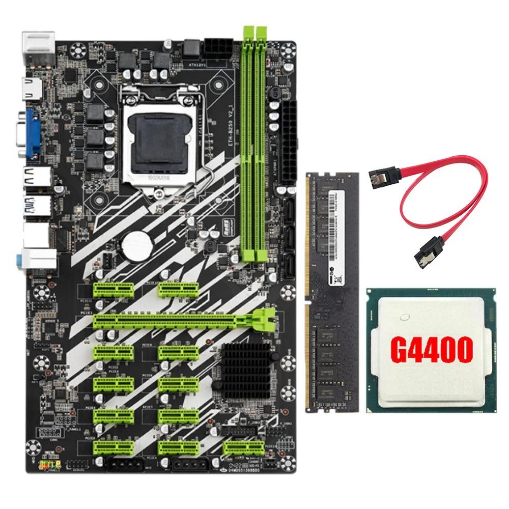 

Материнская плата B250 BTC для майнинга с 4400CPU + 8G DDR4 RAM + SATA кабелем 12 слотов PCI-E LGA1151 DDR4 RAM SATA3.0 VGA + HD