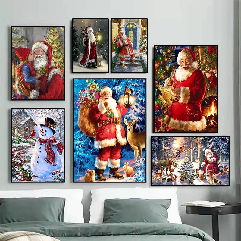

Snowman Santa Claus Wall Art Canvas Painting Posters and Prints Pictures for Kids Home Decoration Christmas Gift