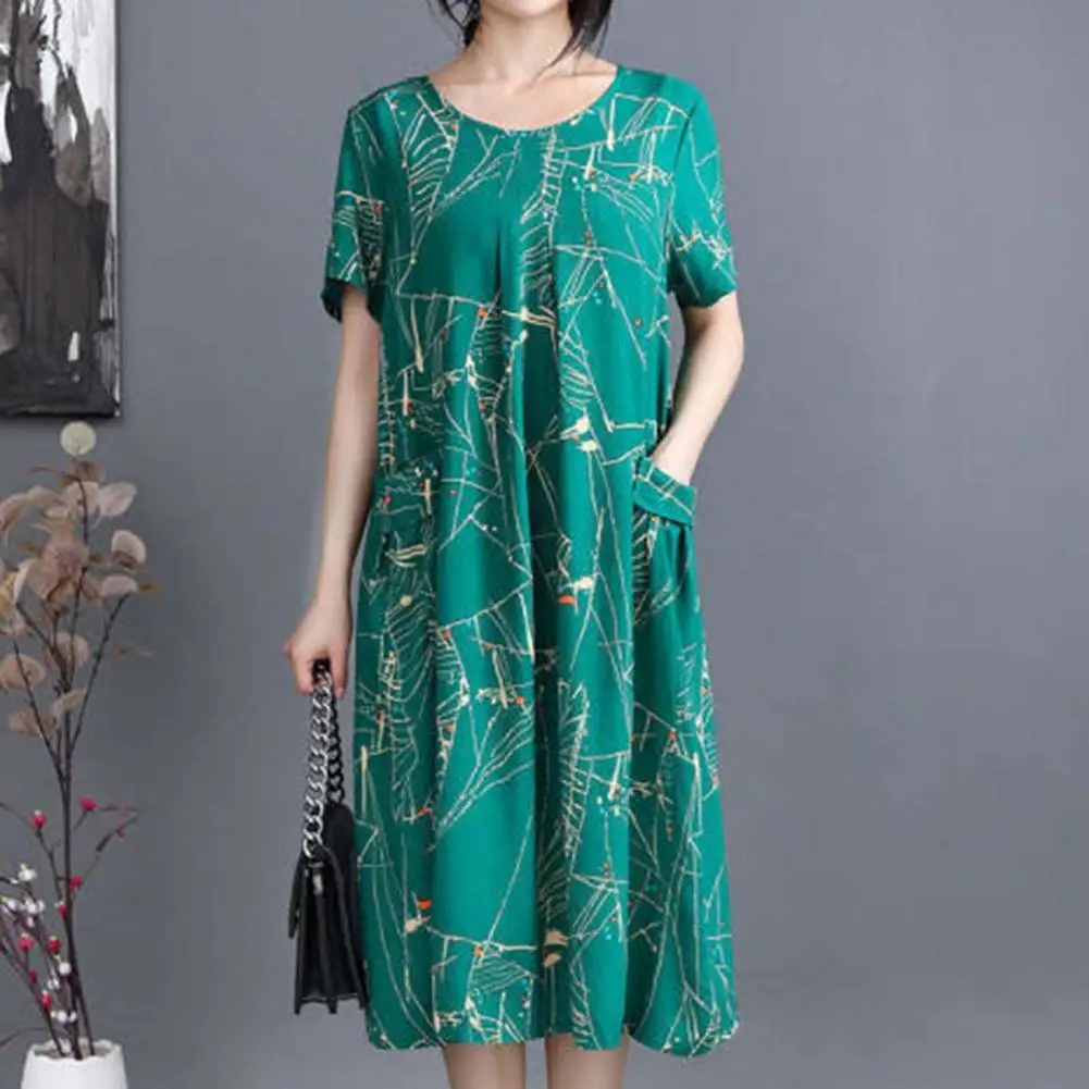

Breathable Fashion Round Shape Pattern Lady Summer Dress Pullover Mother Dress Moisture Wicking for Daily Wear