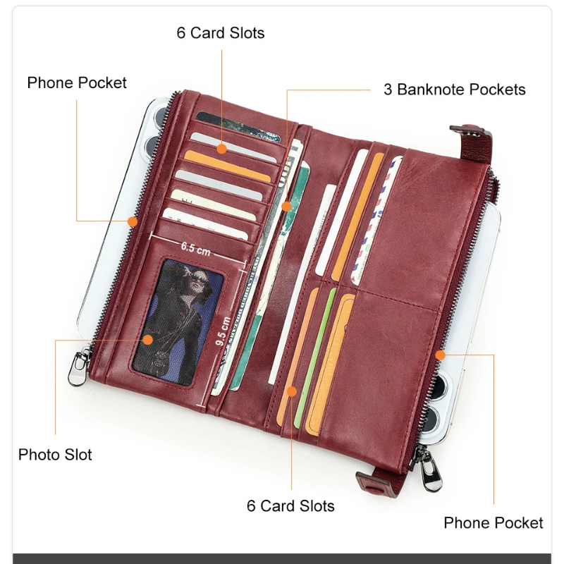 Модный женский бумажник из воловьей кожи с защитой от кражи двухскладной