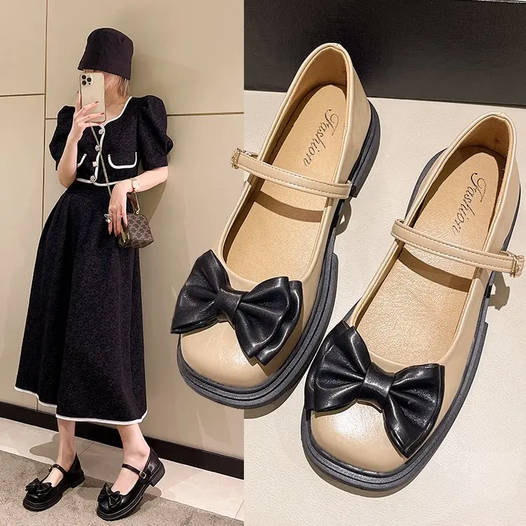 

Brown Loafers 2022 Retro Kawaii Bowknot Mary Jane Shoes Women Cute Lolita Round Toe Platform Flats Casual Fashion White