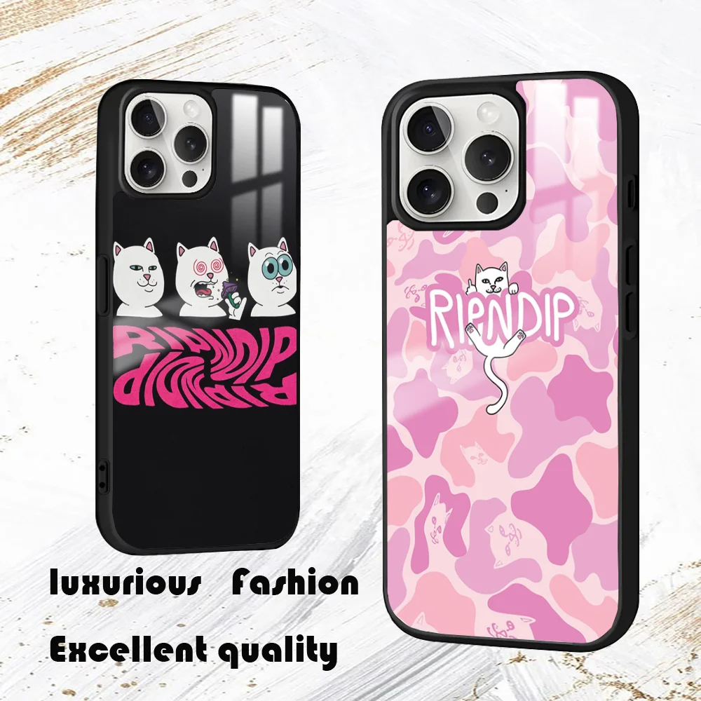 Funny R-RipndipS CAT Phone Case For iPhone 16 15 14 13 12 11 Pro Max Plus Mini PC Fashion High Quality mirror phone case