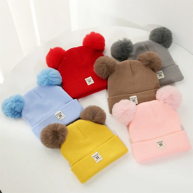 

2023Solid Wool Knitted Hat, Newborn Baby Hat, Fluffy and Cute Children's Winter Hat, Boy and Girl Children's Warm Hat 0-3Y